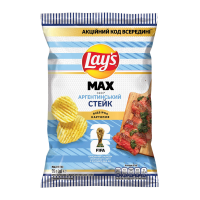Lay`s Чипси картопляні Max Аргетинський стейк 95г. Склад: картопля, олії (ріпакова, соняшникова у змінних пропорціях; антиоксиданти (екстракти розмарину, аскорбінова кислота, багатий токоферолом екстр