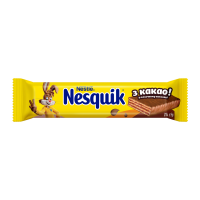 Вафлі Nesquik у молочному шоколаді з какао 2*13г/уп. Склад: цукор, борошно пшеничне (містить глютен), олія пальмова, какао-масло, сироватка молочна суха, какао терте, молоко сухе незбиране, крохмаль,
