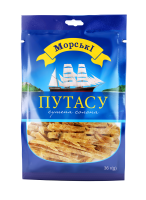 Склад: путасу сушена 78.9%, сіль 12%, цукор, посилювач смаку та аромату глутамат натрію 1-заміщений, консервант сорбат калію. Калорійність в 100г продукту: 140 ккал (594.2 кДж). Харчова (поживна) цінн
