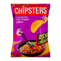 Чипси картопляні Chipster`s Asian collection Гострий удон 100г. Склад: картопля 62%, олія соняшникова рафінована дезодорована, комплексна харчова добавка Гострий удон 7% (сіль кухонна, глюкоза харчова