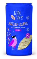 Хлібці Tasty Style вівсяно-перлові з насінням льону 100г. Суміш вівсянки, перловки та яєчної крупи, насіння льону, морської солі, води. Харчова та енергетична цінність на 100 г продукту: Масова частка