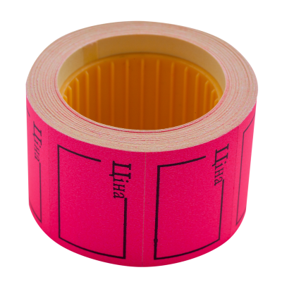 Цінники 35х 25 мм, ЦІНА, 240 шт, 6 м, прямокутні, зовнішня намотування, малинові