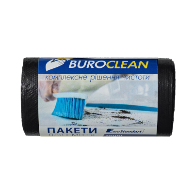 Пакети для сміття 35л30шт, 450*580мм, міцні чорні, 14мкм ПВТ (LDPE), BUROCLEAN EuroStandart