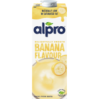 Напій соєво-банановий Alpro 1л. Склад: основа соєва (вода питна, очищені соєві боби (7.8%)), цукор, мальтодекстрин, сік банановий концентрований (1.2%), ароматизатор, карбонат кальцію, стабілізатори: