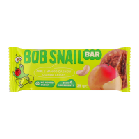 Батончик фруктово-горіховий Bob Snail Яблуко-манго-кеш'ю-кріспи кіноа 35г. Склад: манго 34.7%, яблуко 33.3%, горіхи кеш'ю 22%, горіхи кеш'ю смажені 8%, кріспи кіноа 2%. Без ГМО. Енергетична цінність п