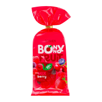 Цукерки желейні Roshen Bonny Fruit Berry Mix 200г. Склад: цукор, патока, вода питна, концентровані фруктові соки: яблучний, вишневий (4% фруктових концентрованих соків = 25% фруктових соків), желюючий