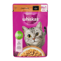 Корм вологий Whiskas для дорослих котів з індичкою в соусі 85г. Склад: м`ясо та продукти тваринного походження (34%, включаючи 4% індички в шматочках), злаки, продукти рослинного походження, мінеральн