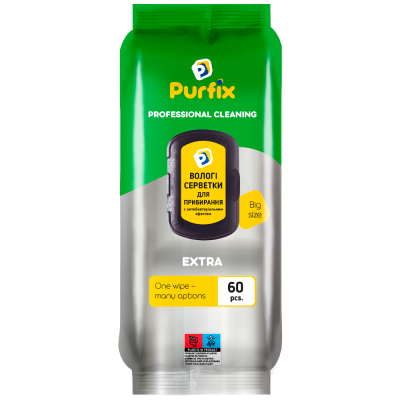 Серветки вологі господарчі, для прибирання EXTRA, 60шт., Purfix