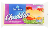Сир плавлений Lactima Cheddar скибочки 36.2% 36*16.67г/уп. Склад: сир Чеддер 52%, сир кисломолочний, вершкове масло, вода, сухе знежирене молоко, молочні білки, емульгуючі солі (Е331, Е339, Е450, Е452