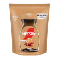 Кава Nescafe Delicate розчинна порошкоподібна 100г. Склад: кава розчинна порошкоподібна. Рекомендовані способи застосування/вживання: всипте 1-2 чайні ложки кави Nescafe Delicate у чашку. Налийте 100-