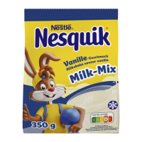 Nesquik Суміш для приготування напою Milk-mix суха зі смаком ванілі 350г. Склад: цукор, клітковина кукурудзяна, натуральний ароматизатор, барвник (каротини). Енергетична цінність продукту: 1570кДж/100