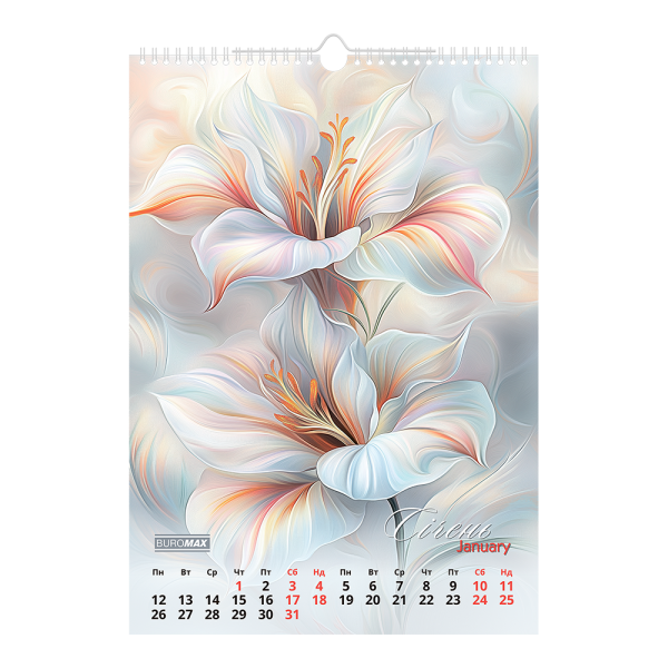 Календар настінний 2026 р., А3, 1 пружина, Flowers
