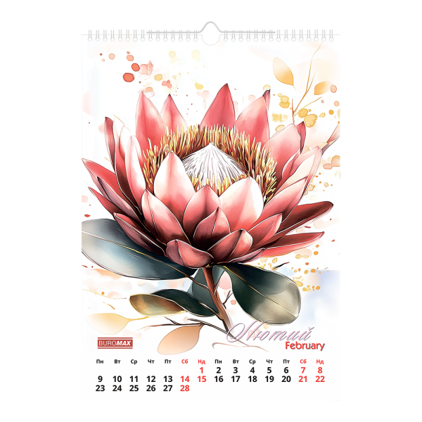Календар настінний 2026 р., А3, 1 пружина, Flowers