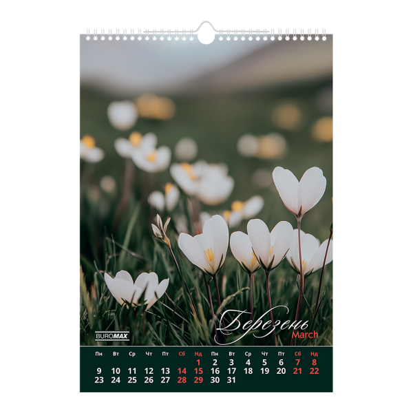 Календар настінний 2026 р., А3, 1 пружина, Wild flowers