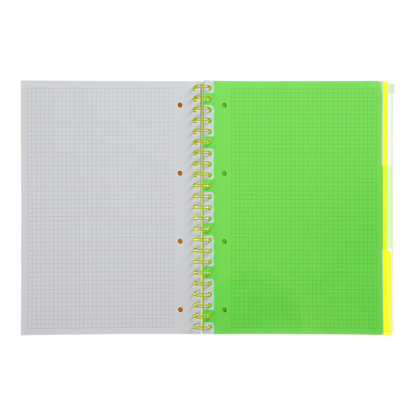 Зошит на пружині NEON, А4 (210x297), 120 арк, клітинка, 3 PVC розділювачі, PVC обкладинка, жовтий