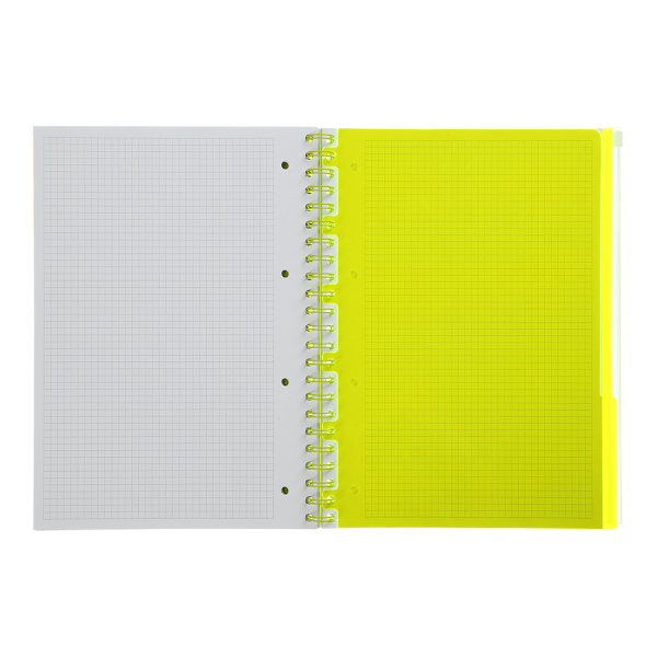Зошит на пружині NEON, А4 (210x297), 120 арк, клітинка, 3 PVC розділювачі, PVC обкладинка, жовтий