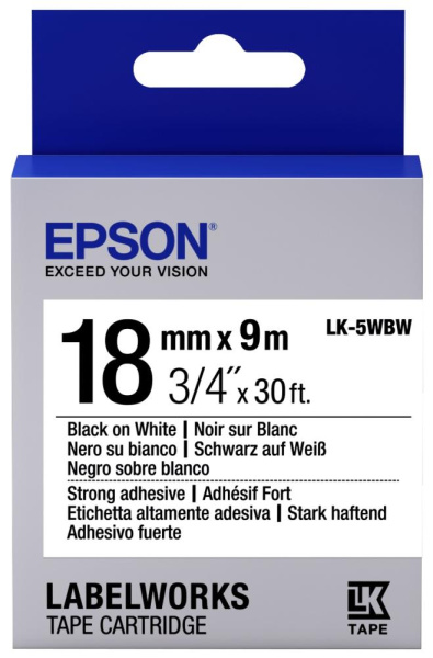 Картридж зі стрічкою Epson LK5WBW принтерів LW-400/LW-400VP/LW-600P/LW-700/LW-Z710/LW-900P/LW-1000P/LW-Z5000BE Strng adh Blk/Wht 18mm/9m