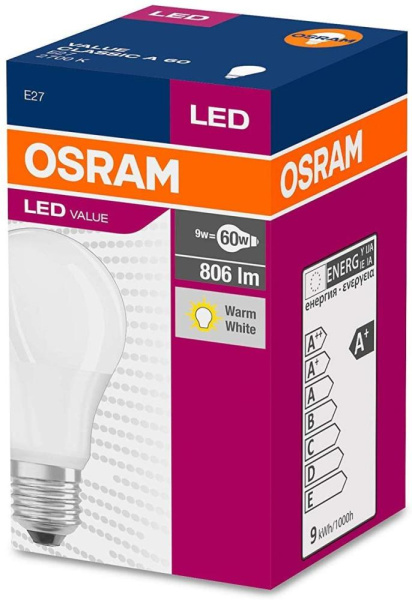 Лампа OSRAM LED E27 8.5Вт 2700К 806Лм A60