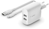 Зарядний пристрій мережевий Belkin 24Вт 2хUSB-A, кабель USB-A > Lightning, 1м, білий