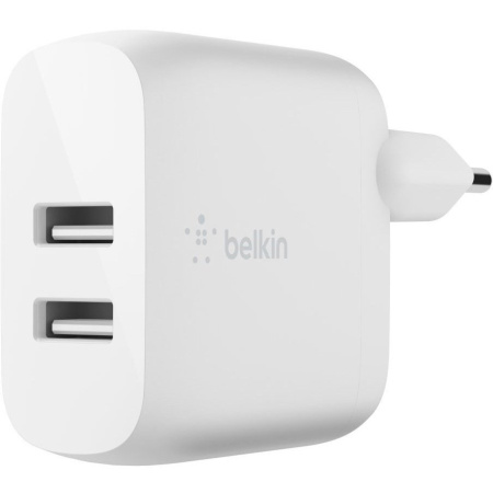 Зарядний пристрій мережевий Belkin 24Вт 2хUSB-A, кабель USB-A > Lightning, 1м, білий