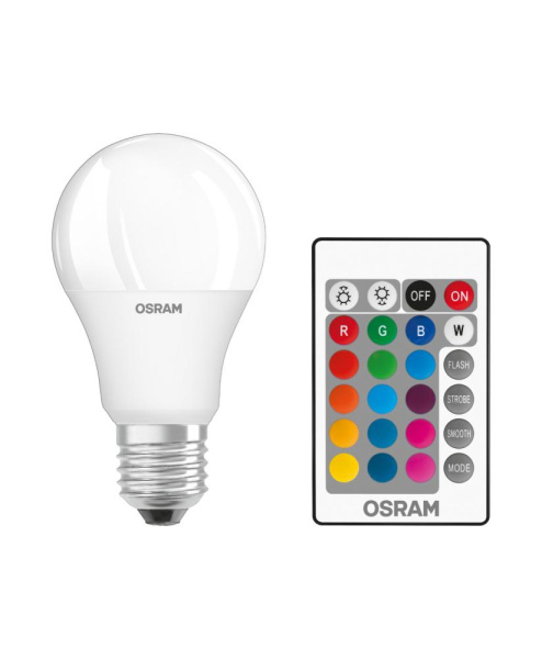 Лампа OSRAM LED E27 RGB 9Вт 2700К 806Лм пульт ДУ A60
