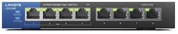 Комутатор Linksys LGS108P 8xGE (4xPoE), 50Вт, Некерований