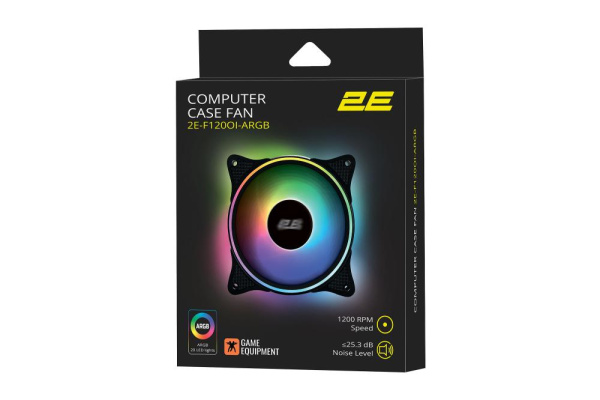 Корпусний вентилятор 2E GAMING F120OI-ARGB, 120мм, 1200rpm, 3pin, 3pin +5VARGB, 25.3dBa, чорний