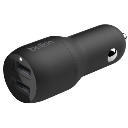 Зарядний пристрій автомобільний Belkin 24Вт 2хUSB-A, кабель USB-A > USB-C, 1м, чорний