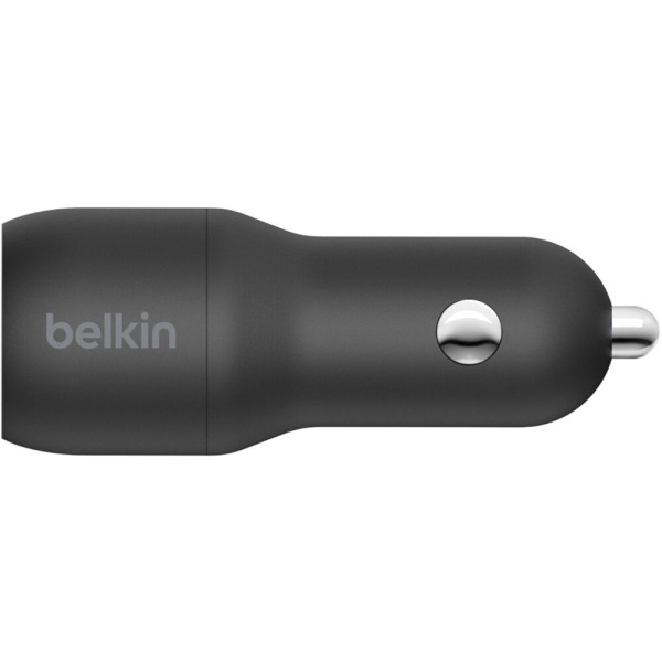 Зарядний пристрій автомобільний Belkin 24Вт 2хUSB-A, кабель USB-A > USB-C, 1м, чорний