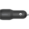 Зарядний пристрій автомобільний Belkin 24Вт 2хUSB-A, кабель USB-A > USB-C, 1м, чорний