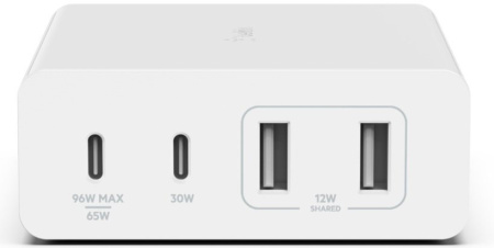 Зарядний пристрій мережевий Belkin 108Вт 2хUSB-С GAN PD PPS/2хUSB-A, білий
