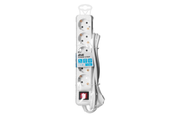 Подовжувач мережевий 2E 1.5м, 5xТипF, 16A, білий