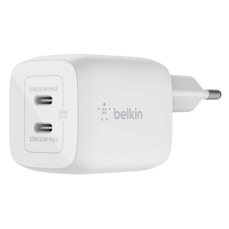 Зарядний пристрій мережевий Belkin 45Вт 2хUSB-С GAN PD PPS, білий