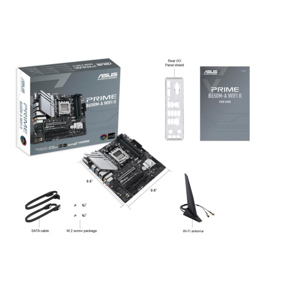 Материнcька плата ASUS PRIME B650M-A WIFI II sAM5 B650 4xDDR5 M.2 D-Sub HDMI DP Wi-Fi BT mATX