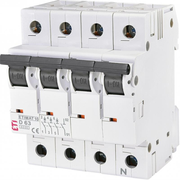Автоматичний вимикач ETI, ETIMAT 10 3p+N D 63A (10 kA)