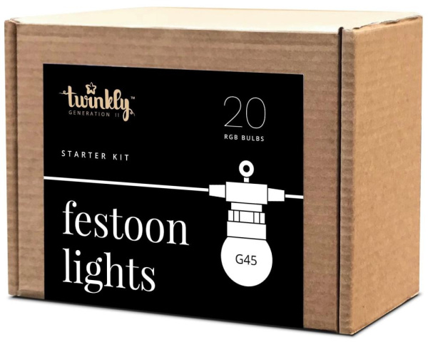 Гірлянда Smart LED Twinkly Festoon RGB 20 G45 IP44 10м кабель чорний