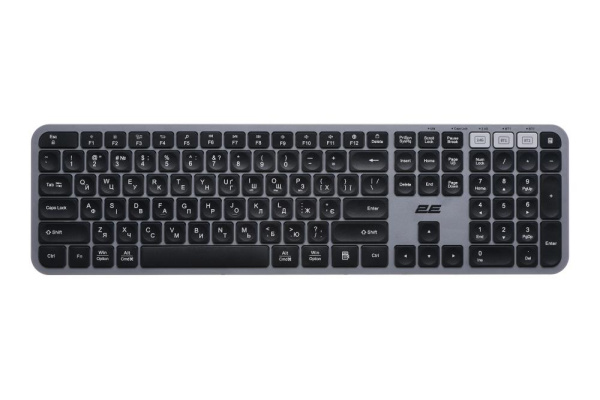 Клавіатура мембранна 2E KS240 110key, WL/BT, EN/UK, сіро-чорний