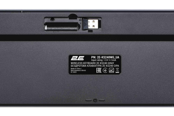 Клавіатура мембранна 2E KS240 110key, WL/BT, EN/UK, сіро-чорний