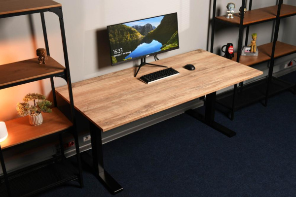 Стіл комп’ютерний 2E CE150WOLD, висота 62-128см, електропривод, стільниця 150x75см (состарене дерево), металева база (чорна)