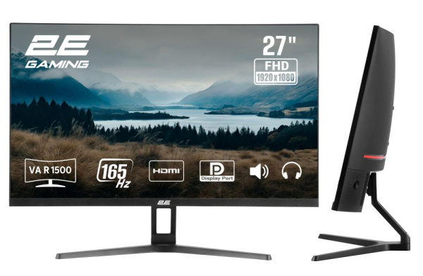 Монітор 2E GAMING 27" R2723BV HDMI, DP, MM, VA, 165Hz, 6ms, CURVED, FreeSync
