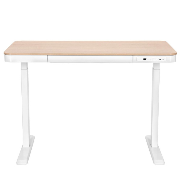 Стіл комп’ютерний 2E CE218D, висота 72-120см, електропривод, стільниця 118x60см (світле дерево), металева база (біла), USB-A/USB-C
