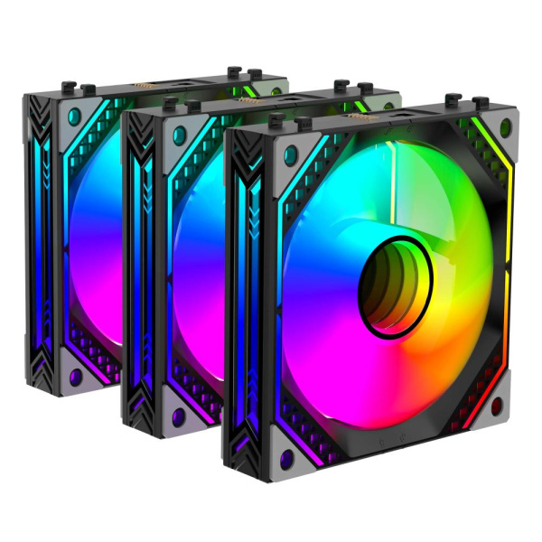 Корпусні вентилятори 2E GAMING Air Cool Magic Mirror ACF120MB-ARGB, 3x120мм, 2000rpm, 4pin PWM +5VARGB, 20.5dBa, чорний