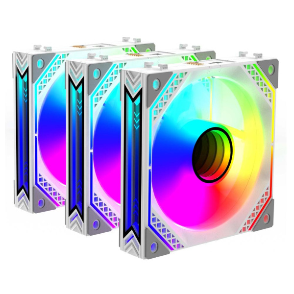 Корпусні вентилятори 2E GAMING Air Cool Magic Mirror ACF120MW-ARGB, 3x120мм, 2000rpm, 4pin PWM +5VARGB, 20.5dBa, білий