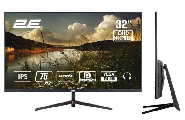Монітор 2E 31.5" D3224B 2xHDMI, DP, IPS, 2560x1440, 75Hz, 5ms, FreeSync
