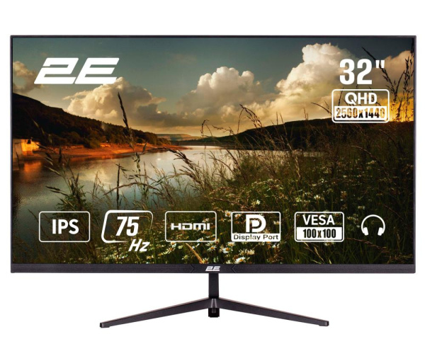 Монітор 2E 31.5" D3224B 2xHDMI, DP, IPS, 2560x1440, 75Hz, 5ms, FreeSync