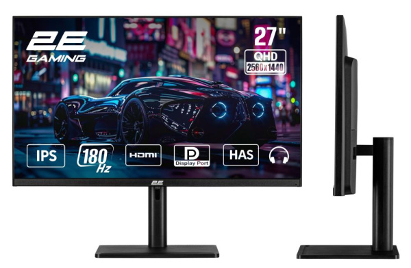 Монітор 2E GAMING 27" G2724B 2xHDMI, DP, IPS, 2560x1440, 180Hz, 1ms, FreeSync, HAS