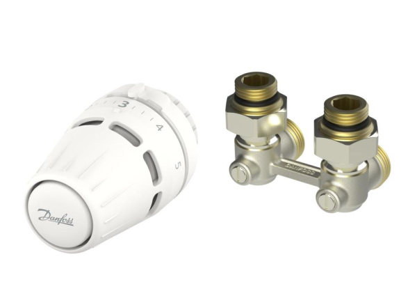 Комплект термостатичний Danfoss Regus RA + RLV-KB, H-подібний, нижнє підкл, 1/2", кутовий