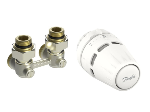 Комплект термостатичний Danfoss Regus RA + RLV-KB, H-подібний, нижнє підкл, 1/2", кутовий