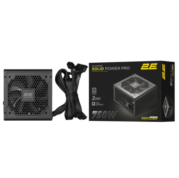 Блок живлення 2E GAMING Solid Power Pro ATX3.1 GEN5.0  (750W), >85%, 80+ Bronze, 120мм, 1xMB 24pin(20+4), 2xCPU 8pin(4+4), 3xMolex, 6xSATA, 4xPCIe 8pin(6+2), 1xPCIe GEN5 16pin, Semi Modular