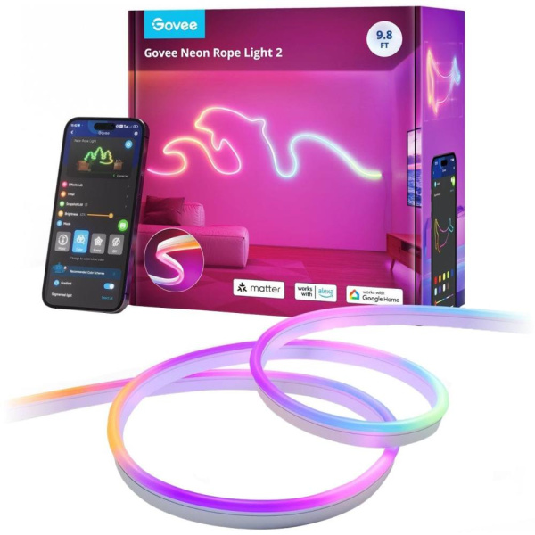 Стрічка світлодіодна розумна Govee H61D3 Neon Rope Light 2, 3м, RGBIC, WI-FI/Bluetooth, білий